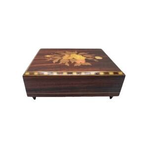 Vintage Inlaid Wood Floral Music Jewelry Box Love Story Song